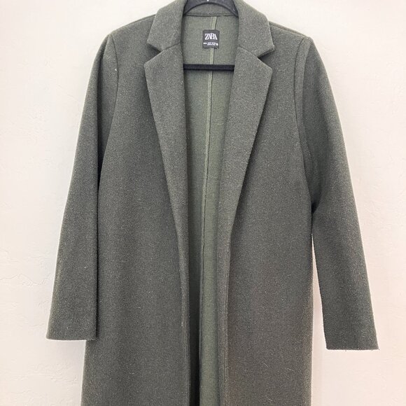 ZARA Olive Green Wool Overcoat - Picture 1 of 3
